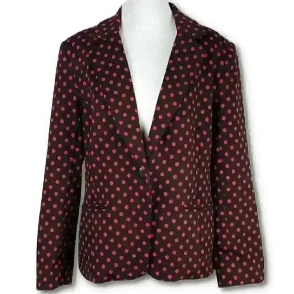 Grace womens blazer size 14 red black polka dot one button career jacket